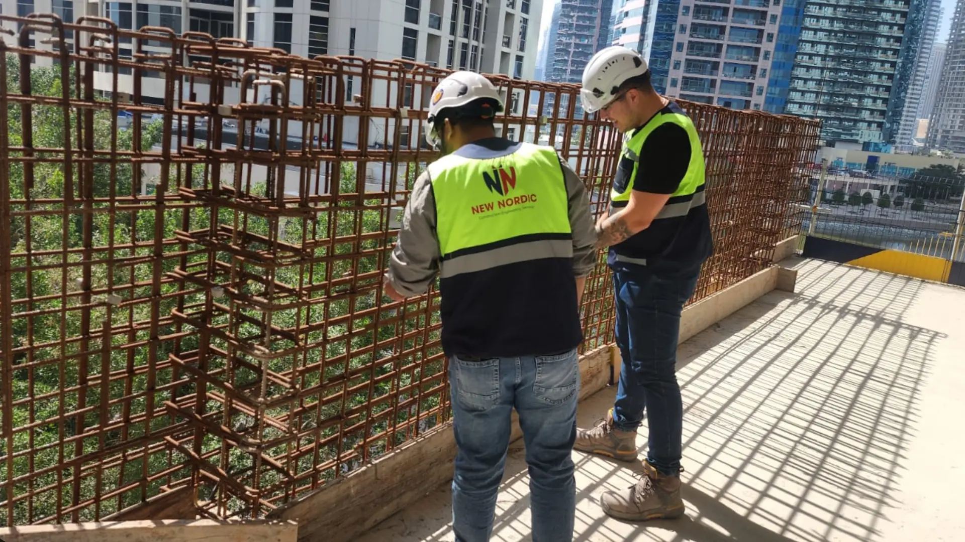 Rebar structural inspection in Dubai — New Nordic engineers assessing building frame
