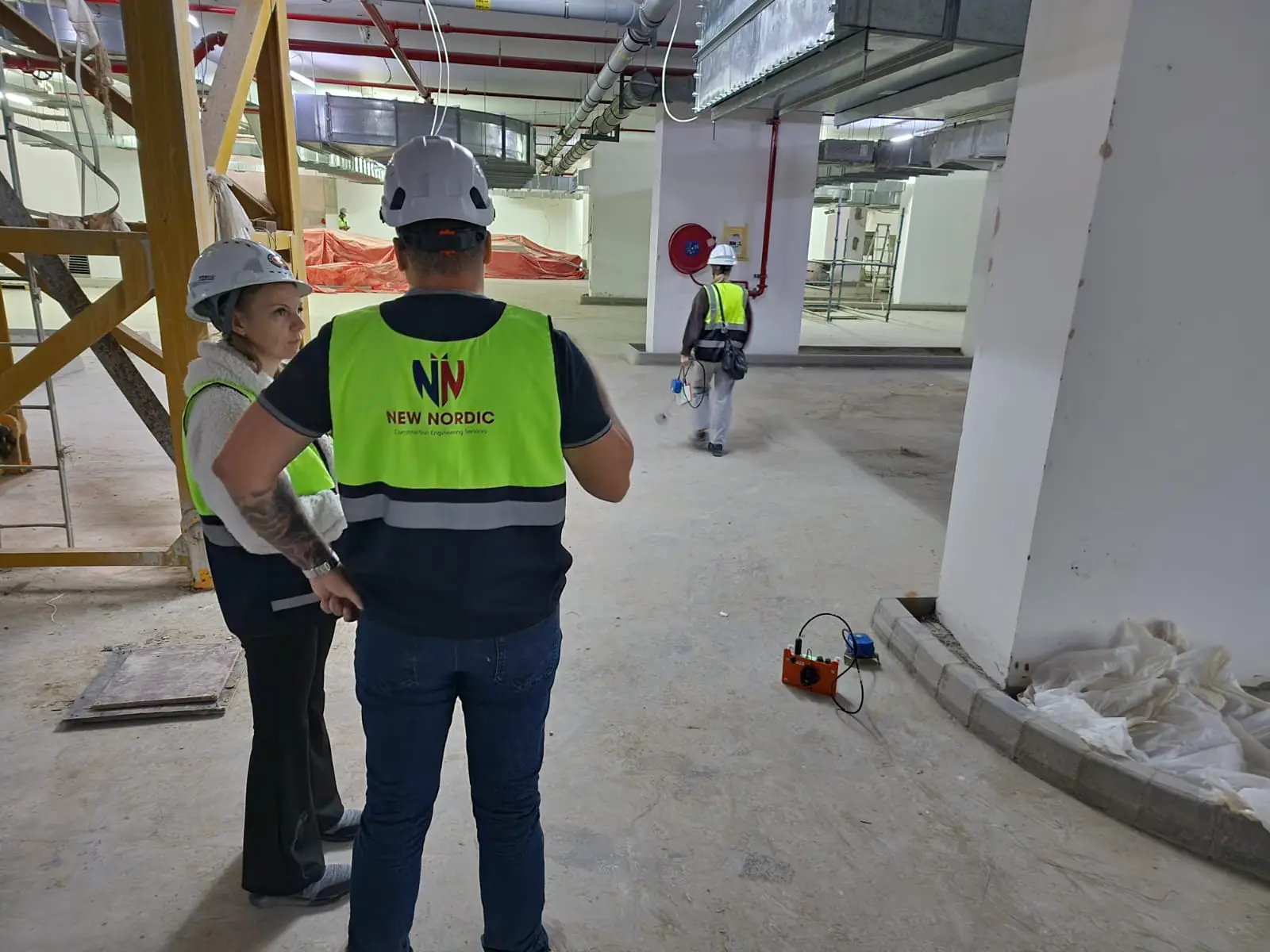 New Nordic team carrying out a GPR survey inside a stripped building interior before modification works